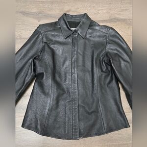 Vakko 90's Y2K Leather Shirt Jacket Button Front Black Womens Size Medium